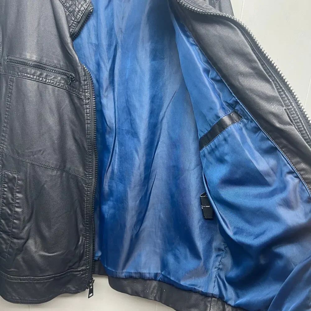 Black Rivet Black Faux Leather Men's Jacket Sz Medium Full Zip Lined Long Sleeve